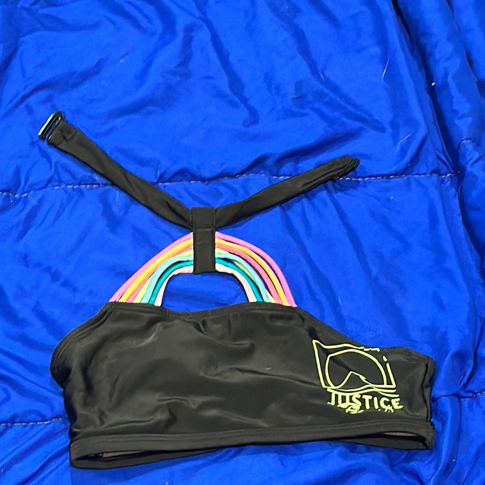 Justice Black Bikini Top with Colorful Straps